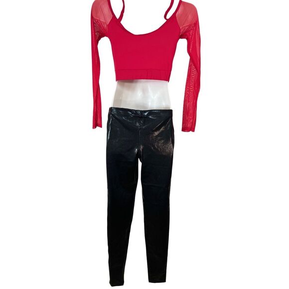 Balera Hip Hop Dance Costume Size Small 2pc Red Black Leather Sandy Grease - Picture 2 of 10